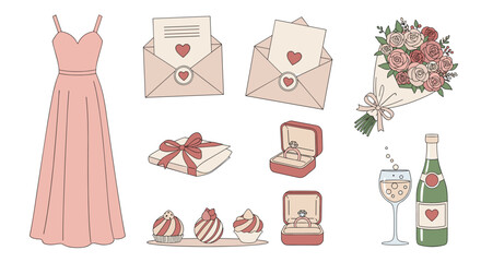 Elegant wedding celebration elements pink and gold theme