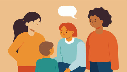 Obraz premium Family Support An illustration of a person talking with family members about HRT showcasing emotional support and understanding with warm tones to evoke a caring atmosphere.