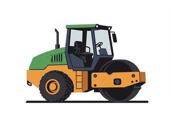 Naklejka premium 緑とオレンジの小型ロードローラーイラスト