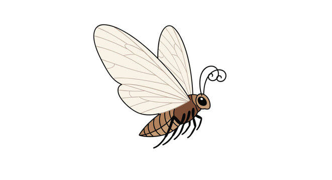 A whimsical cartoon moth takes flight with delicate cream colored wings and curly antennae