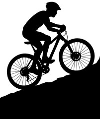 Obraz premium Silhouette of Cyclist Riding Uphill on Mountain Bike | Adventure Sports Illustration