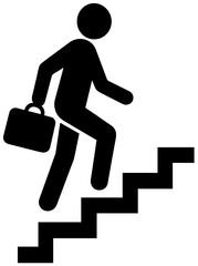Silhouette Icon of Businessman Climbing Stairs with Briefcase