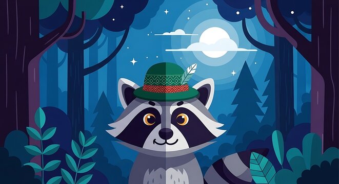 Raccoon in Forest at Night. - Powered by Adobe