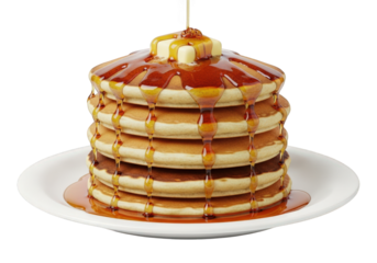 Stack of Fluffy Pancakes with Butter and Syrup A Tempting Display of Breakfast Goodness with Dripping Syrup Against a Clean Background for Food Photography and Culinary Arts