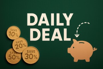 Daily deal banner with SAVE 10%, 20%, 30%, and 50% discount offers, modern flat style, appealing retail promotion design.