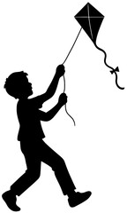 Silhouette of Boy Flying Kite Outdoors