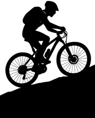 Silhouette of Mountain Biker Cycling Uphill | Outdoor Adventure Vector Illustration
