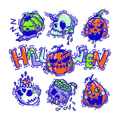 Happy Halloween pumpkin set  hand draw doodle art