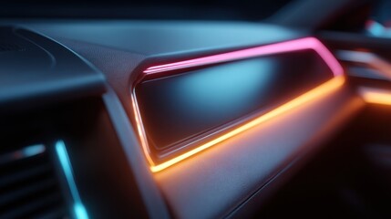 Futuristic interactive dashboard with neon lights and sleek design in digital space