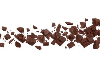 Indulge in Decadence A Symphony of Dark Chocolate Chunks and Shards Suspended in Time, Perfect for Confectionery Creations and Gourmet Delights on Transparent Backdrop