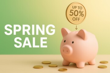 SPRING SALE with UP TO 50% OFF discount offer, modern and clean style, enticing retail promotion for savings.