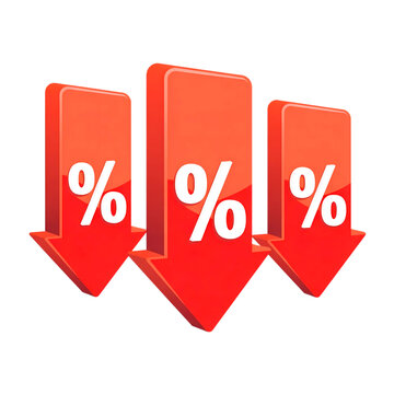 Three red downward pointing arrows with percentage signs indicating a sale or discount