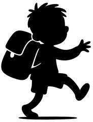 Silhouette of Happy Kid Walking with School Backpack