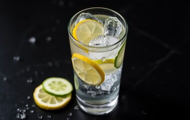 Refreshing Lemon and Cucumber Infused Sparkling Water Glass