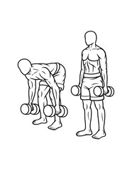 muscle male dumbbell gym sport training line art, hand drawn, sketch illustration