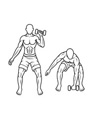 muscle male gym sport training line art, hand drawn, sketch illustration