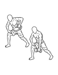 muscle male gym sport training line art, hand drawn, sketch illustration