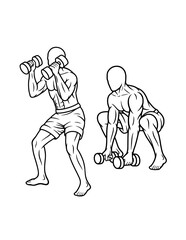 muscle male dumbbell gym sport training line art, hand drawn, sketch illustration