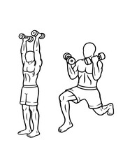 muscle male dumbbell gym sport training line art, hand drawn, sketch illustration