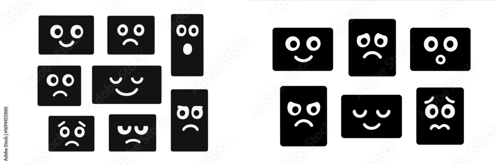 Aufkleber set of black square character faces with different emotions, a collection of simple emoticons for us