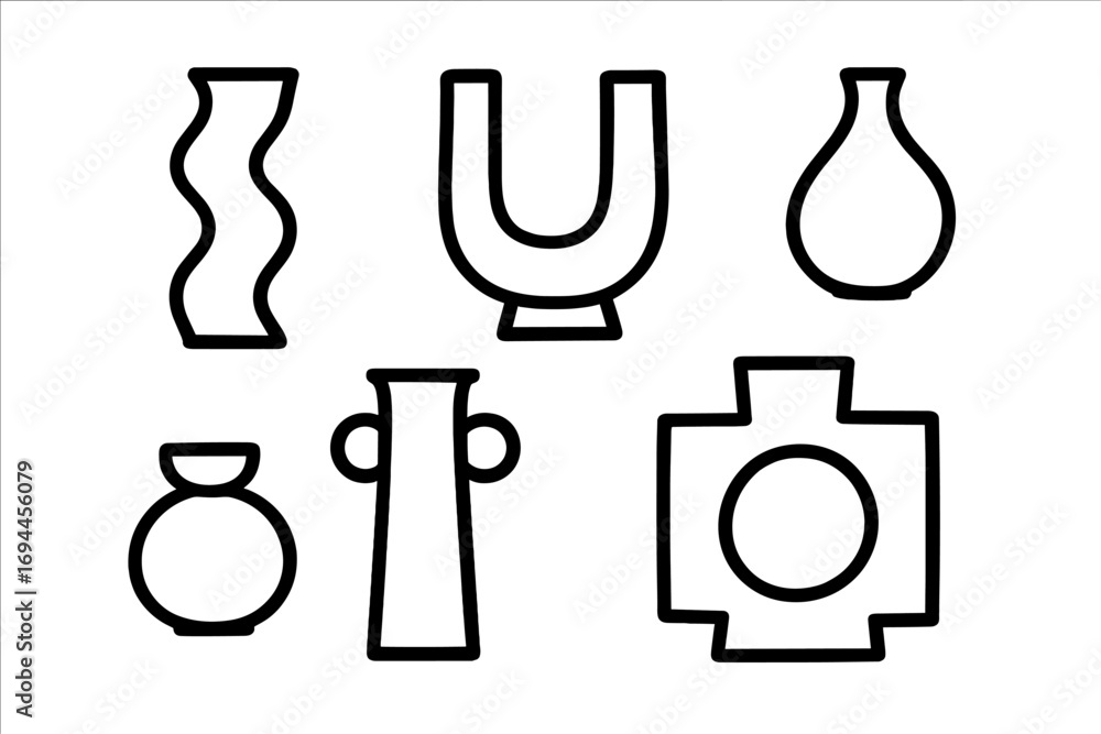 Aufkleber set of minimalist abstract vases and pottery shapes in a modern line art style with geometric and or