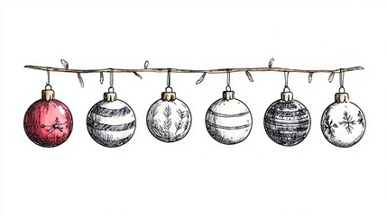 Hand drawn christmas baubles illustration decoration ornaments.