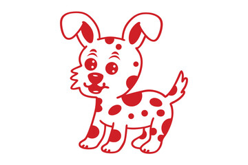 Smiling puppy showcases red spots and floppy ears while curiously gazing forward attentively