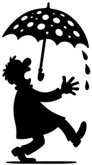Funny Man Silhouette with Leaking Umbrella and Bird Illustration