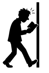 Funny Silhouette of Man Reading Book and Accidentally Hitting Wall