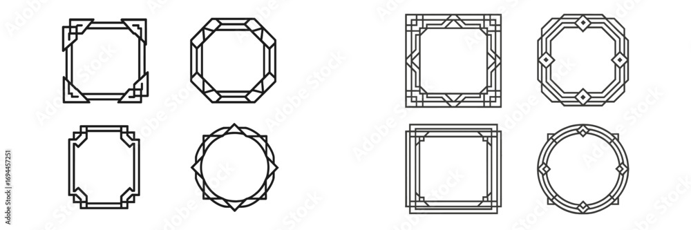 Aufkleber set of art deco geometric frames with linear patterns for vintage borders and elegant design element
