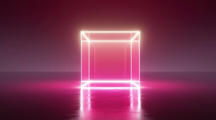 Glowing Neon Cube in Dim Light