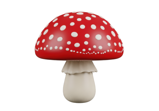 Red Mushroom with White Spots on Transparent Background A Classic Toadstool Illustration Perfect for Nature, Wildlife, and Educational Projects in High Resolution