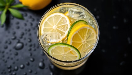 Refreshing Lemon and Lime Citrus Drink with Ice