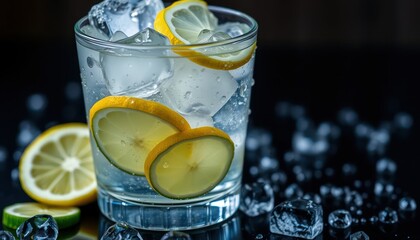 Refreshing Lemon and Lime Infused Cold Drink with Ice