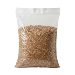Packaged wood shavings in transparent plastic bag  
