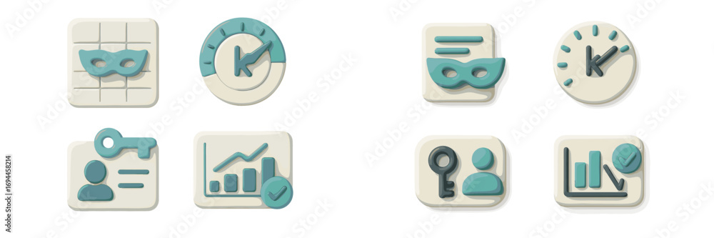 Aufkleber collection of 3d icons for business and security concepts including anonymous mask, private document