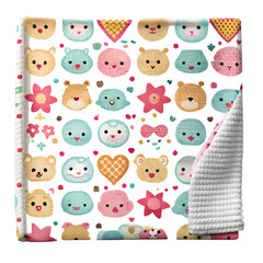 Baby blanket with cute animal face pattern isolated on transparent background for naptime and playtime
