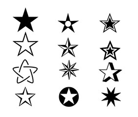 A simple set of black and white star icons and symbols