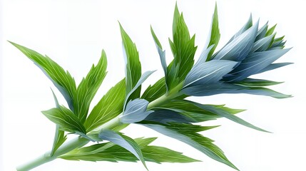 Fototapeta premium Green and Blue Frosted Plant Stem on White Background
