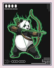 Fototapeta premium A detailed illustration of a panda archer aiming with a bow and arrow, surrounded by green flames.