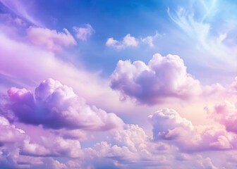 Soft purple clouds in a light blue sky with a few wispy strands of cloud at the horizon