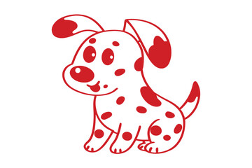 Spotted puppy sitting cutely with red outlines against a clean white backdrop is charming