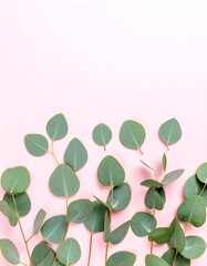 Eucalyptus leaves on pink background