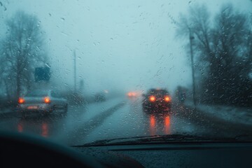 Fog Windshield. Abstract view through car windshield on a foggy winter day