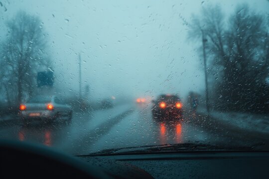 Fog Windshield. Abstract view through car windshield on a foggy winter day