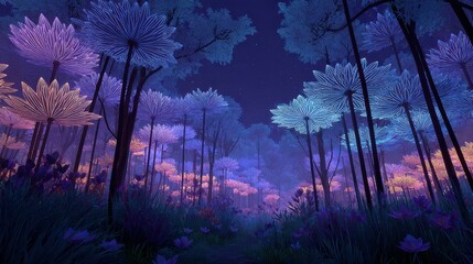 Vibrant Hallucinatory VR Realm of Radiant Floral Creatures