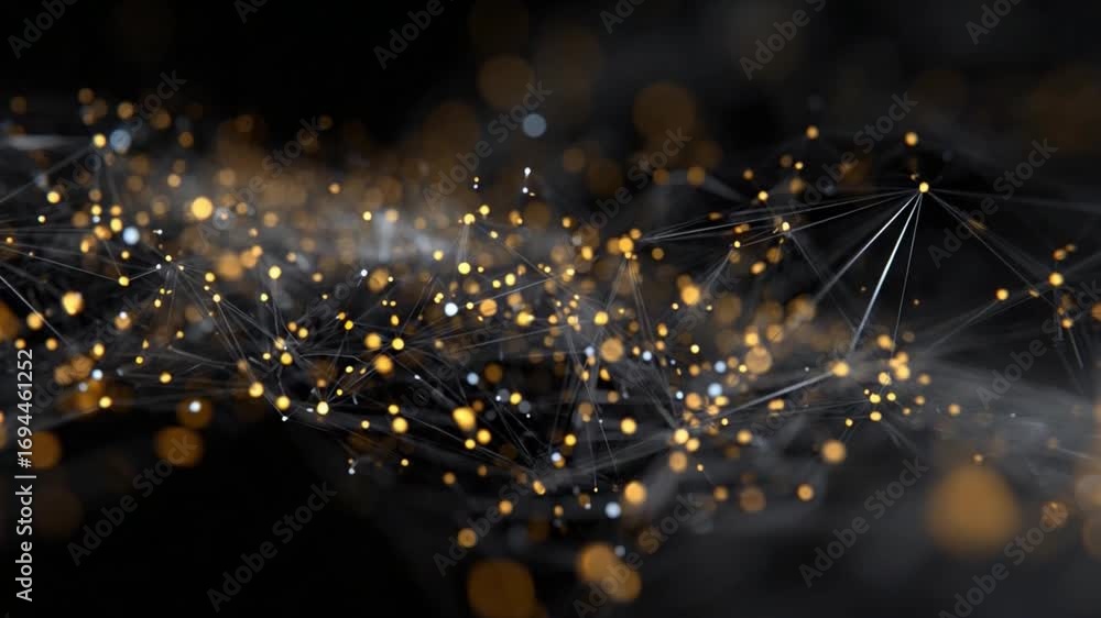 Poster digital connectivity abstraction: an abstract rendering of interconnected nodes and glowing particle