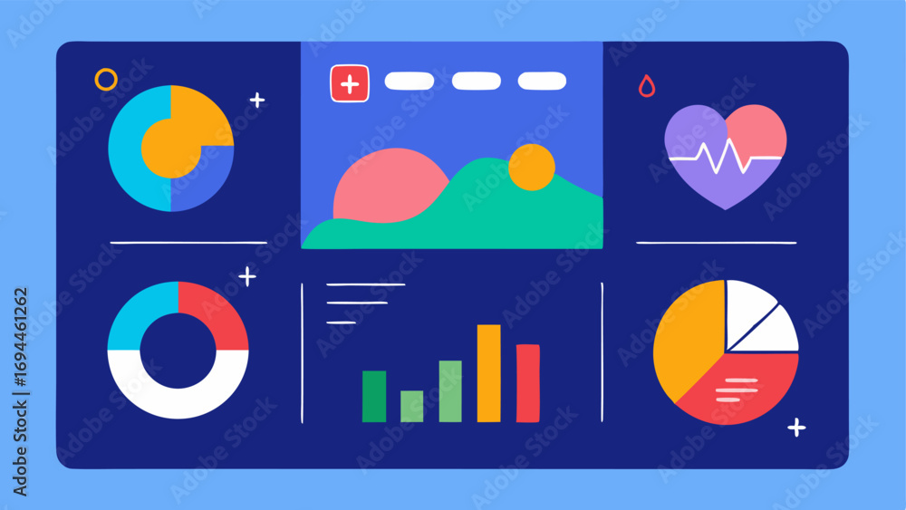 Poster fitness dashboard a digital screen floating in front of the user shows daily step counts heart rate 