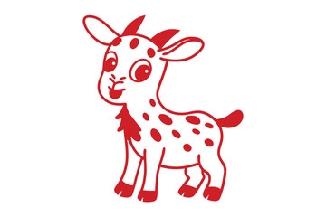Spunky cartoon kid goat stands playfully with red spots on its white fur
