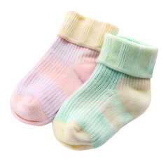 A pair of colorful baby socks isolated on transparent background, soft and cozy for your little ones tiny feet